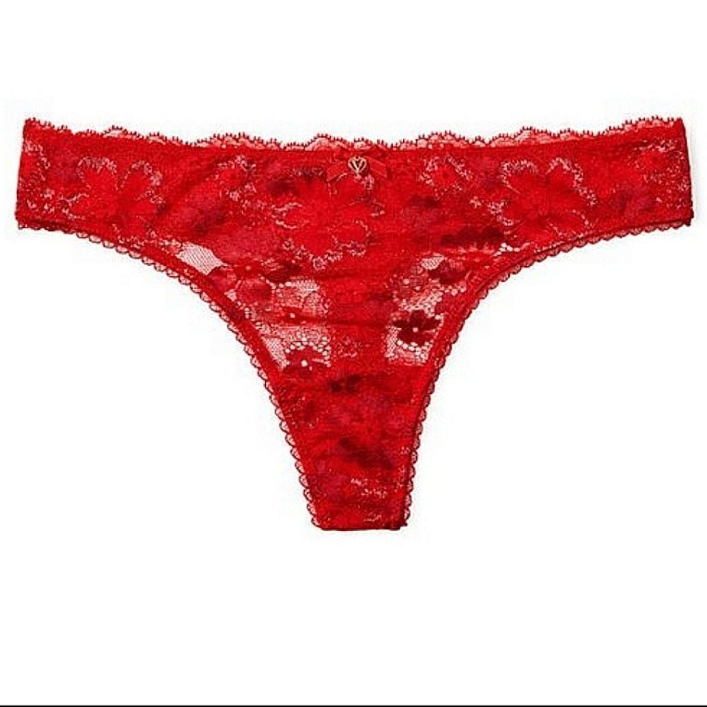 Victoria's Secret Women's Red Lace Front Thong Panty Underwear Size Large